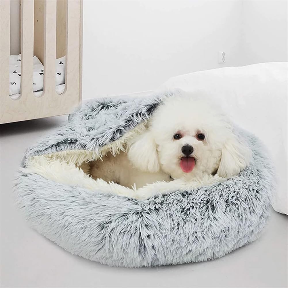 Cozy Cocoon Dog Bed, Cozy Cocoon Pet Bed for Dogs, Winter Pet Plush Bed (Light Grey, 20in)
