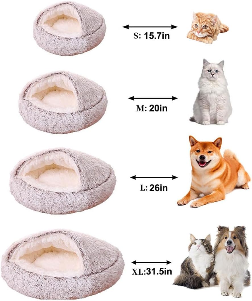 Cozy Cocoon Dog Bed, Cozy Cocoon Pet Bed for Dogs, Winter Pet Plush Bed (Light Grey, 20in)