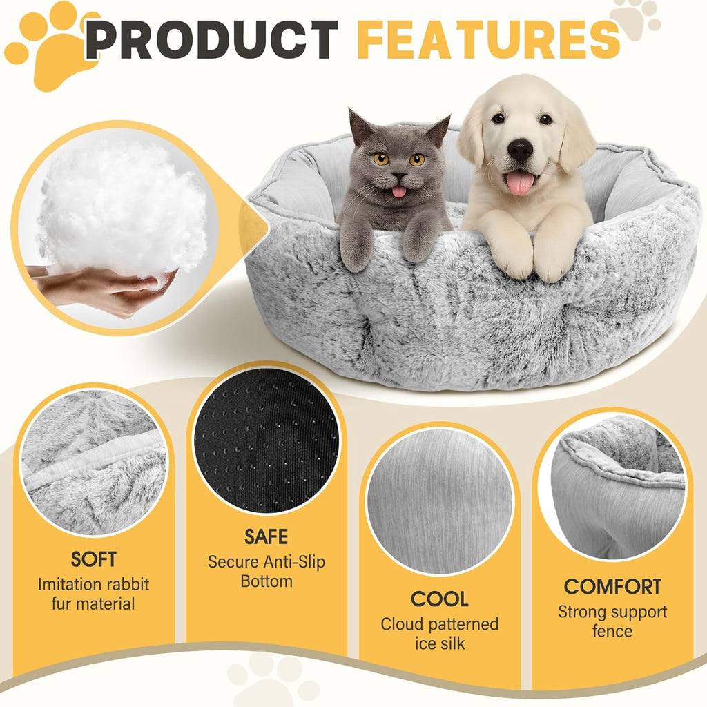 Dog Beds, Reversible Cooling and Warm Pet Bed - Premium Comfort for Anxiety Relief, Cozy Round Dog Bed with Super Soft Circle Styles for Small & Medium Pets, Non Skid Bottom & Washable