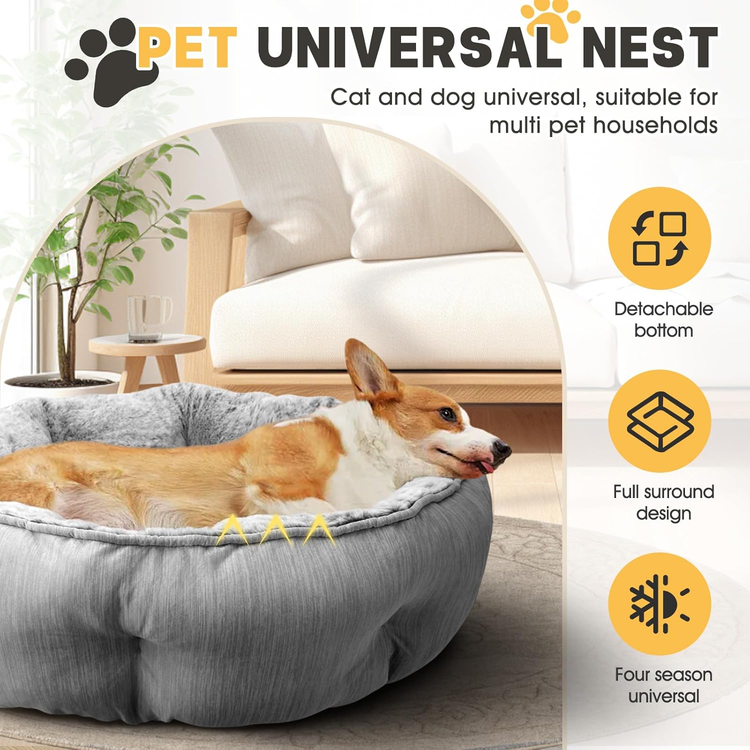 Dog Beds, Reversible Cooling and Warm Pet Bed - Premium Comfort for Anxiety Relief, Cozy Round Dog Bed with Super Soft Circle Styles for Small & Medium Pets, Non Skid Bottom & Washable