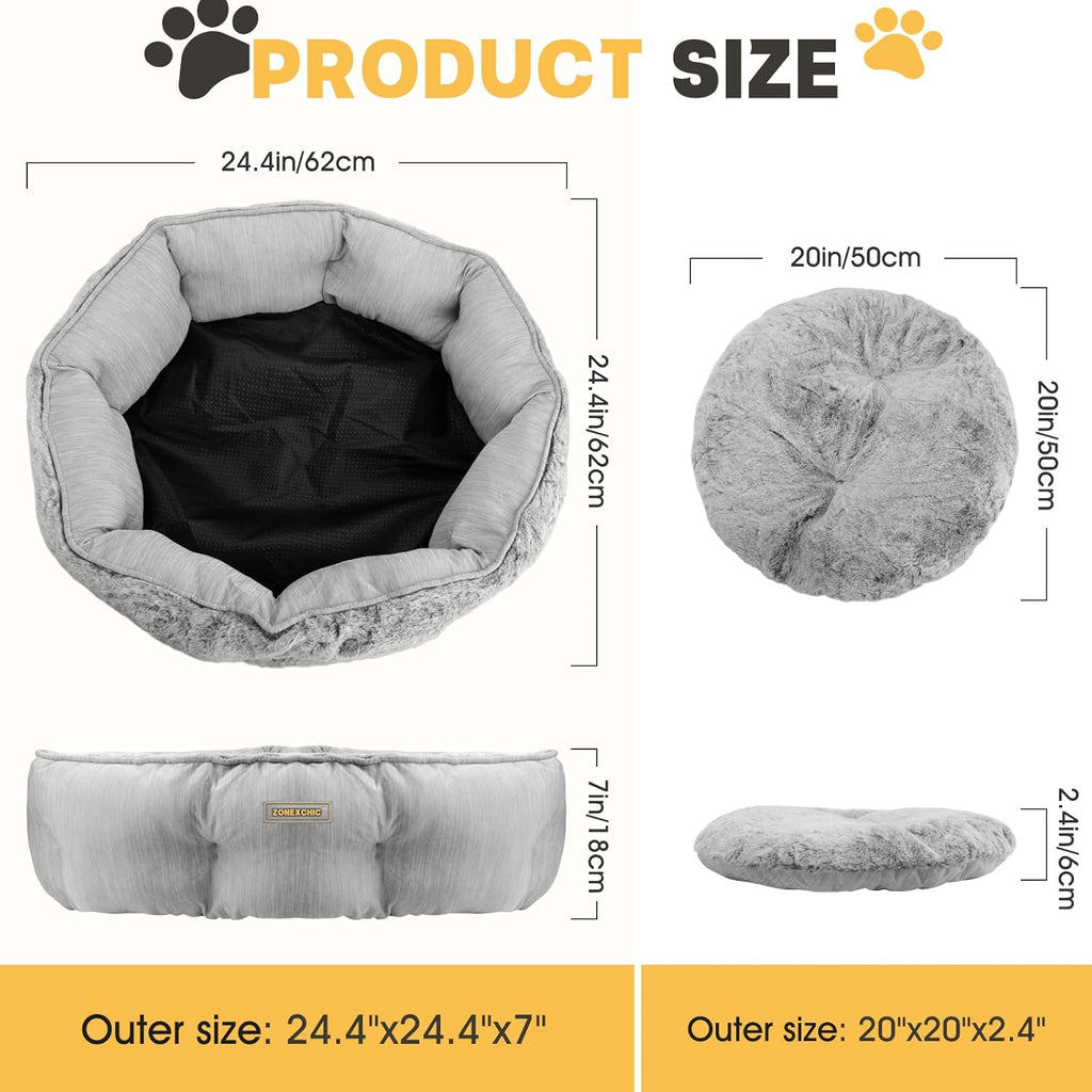 Dog Beds, Reversible Cooling and Warm Pet Bed - Premium Comfort for Anxiety Relief, Cozy Round Dog Bed with Super Soft Circle Styles for Small & Medium Pets, Non Skid Bottom & Washable