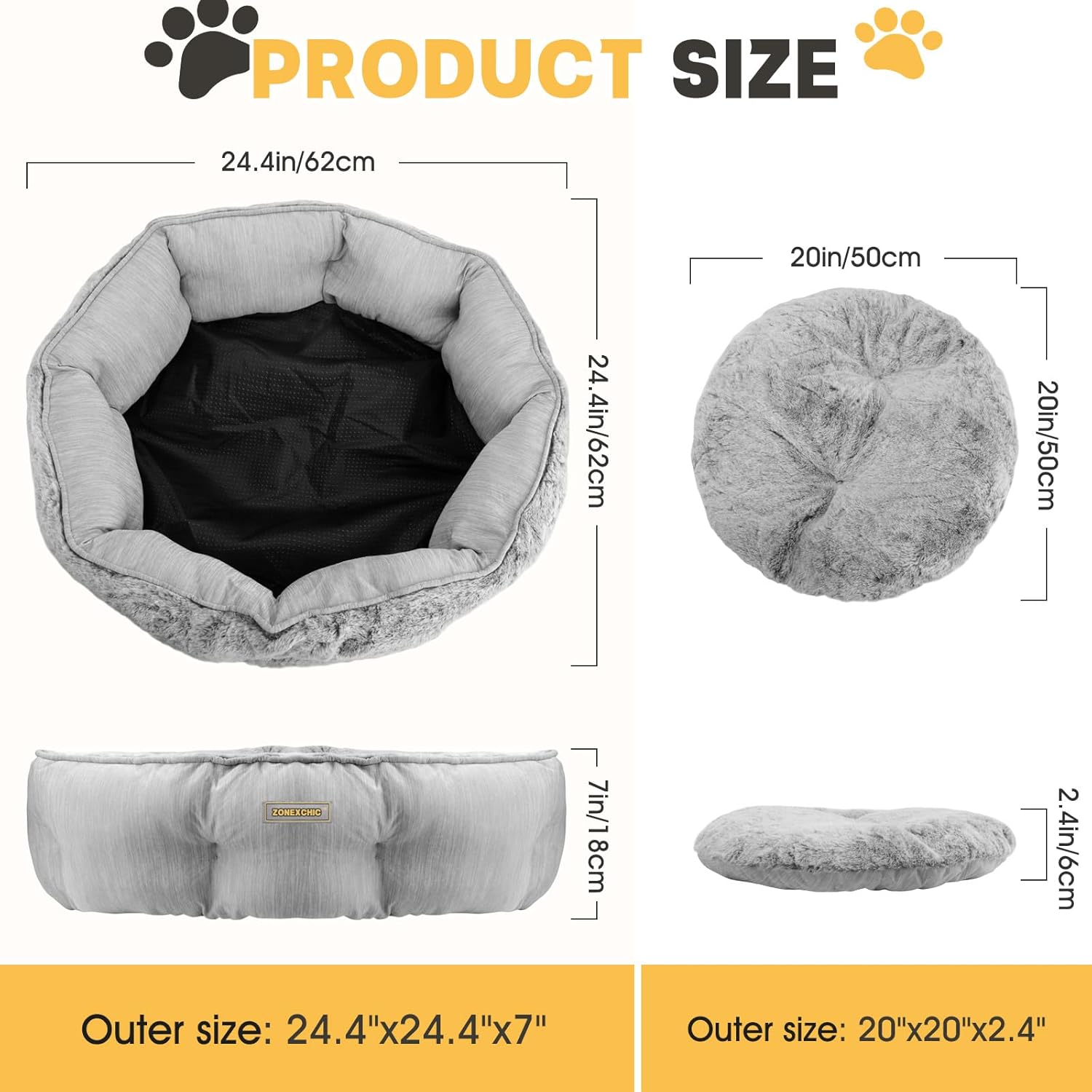 Dog Beds, Reversible Cooling and Warm Pet Bed - Premium Comfort for Anxiety Relief, Cozy Round Dog Bed with Super Soft Circle Styles for Small & Medium Pets, Non Skid Bottom & Washable