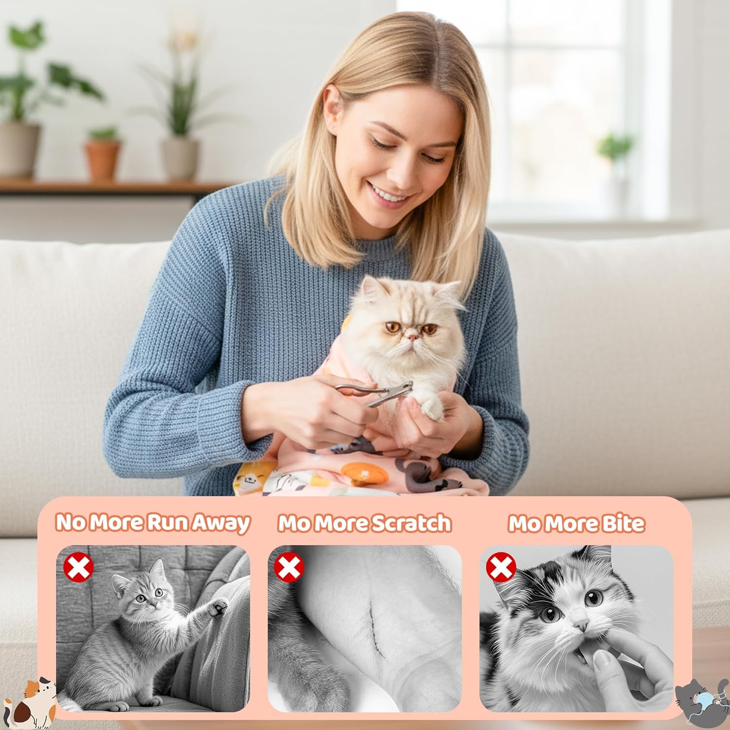 31.5" Cat Grooming Wrap - Pink Large Self-Adhesive Cat Restraint Wrap Cutting Nails Blanket Anti-Scratch Anti-Escape Multifunctional Swaddle Pet Tool for Pet Cleaning & Beauty (Within 22lbs)