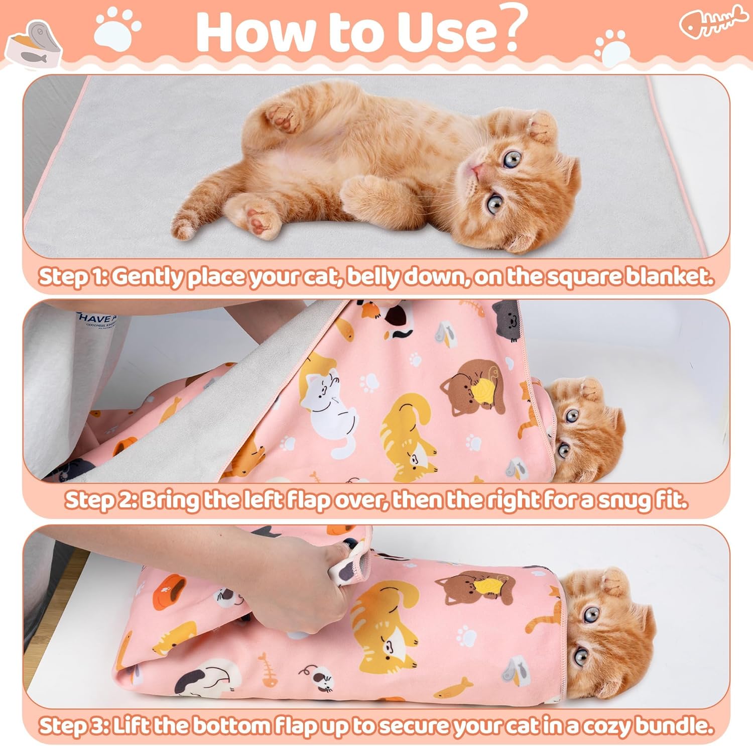 31.5" Cat Grooming Wrap - Pink Large Self-Adhesive Cat Restraint Wrap Cutting Nails Blanket Anti-Scratch Anti-Escape Multifunctional Swaddle Pet Tool for Pet Cleaning & Beauty (Within 22lbs)