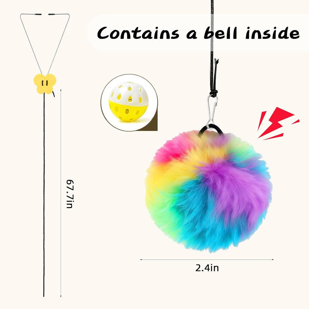 4Pcs Interactive Cat Toy Ball Hanging Cat Toys for Indoor Cats Toy Door Frame Retractable Cats Teaser Toys Silent Bell Kitten Play Chase Exercise Ball Mental Physical Stimulation for Breeds Species