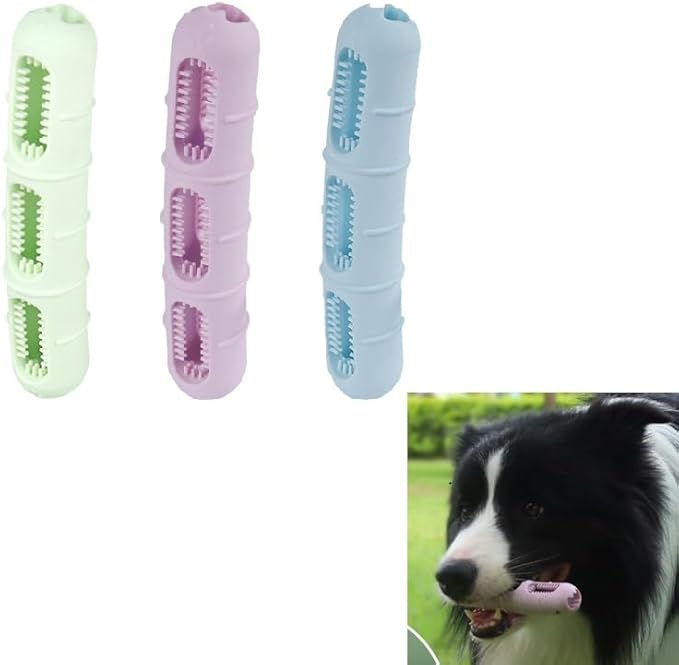 3pcs Pet Sausage Chew Toy - Stuffable Bully Stick Holder for Aggressive Chewers, Interactive Dental Chew Toy with Bristles for Teeth Cleaning, Long Lasting Dog Chew Toys for Large Medium Dogs