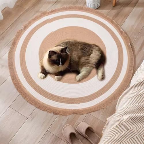 Premium Cotton Rope Area Rug for Cats, Cat Scratching Rug, Washable Round Vintage Reversible Woven Tassel Rugs, Wear-Resistant and Scratch-Resistant, Multiple Sizes (A#,40in)