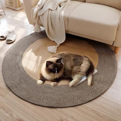 Premium Cotton Rope Area Rug for Cats, Cat Scratching Rug, Washable Round Vintage Reversible Woven Tassel Rugs, Wear-Resistant and Scratch-Resistant, Multiple Sizes (A#,40in)