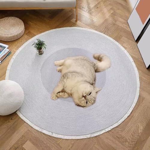 Premium Cotton Rope Area Rug for Cats, Cat Scratching Rug, Washable Round Vintage Reversible Woven Tassel Rugs, Wear-Resistant and Scratch-Resistant, Multiple Sizes (A#,40in)