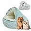 Plush Hooded Cat Bed, 2026 Upgrade Covered Cat Beds for Indoor Cats, Fluffy Round Cat Cave, Cozy Warming Small Dog Nest Bed for Pet Puppy Kitten(Green,15.75 * 1.97in)