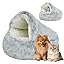 Plush Hooded Cat Bed, 2026 Upgrade Covered Cat Beds for Indoor Cats, Fluffy Round Cat Cave, Cozy Warming Small Dog Nest Bed for Pet Puppy Kitten(Green,15.75 * 1.97in)