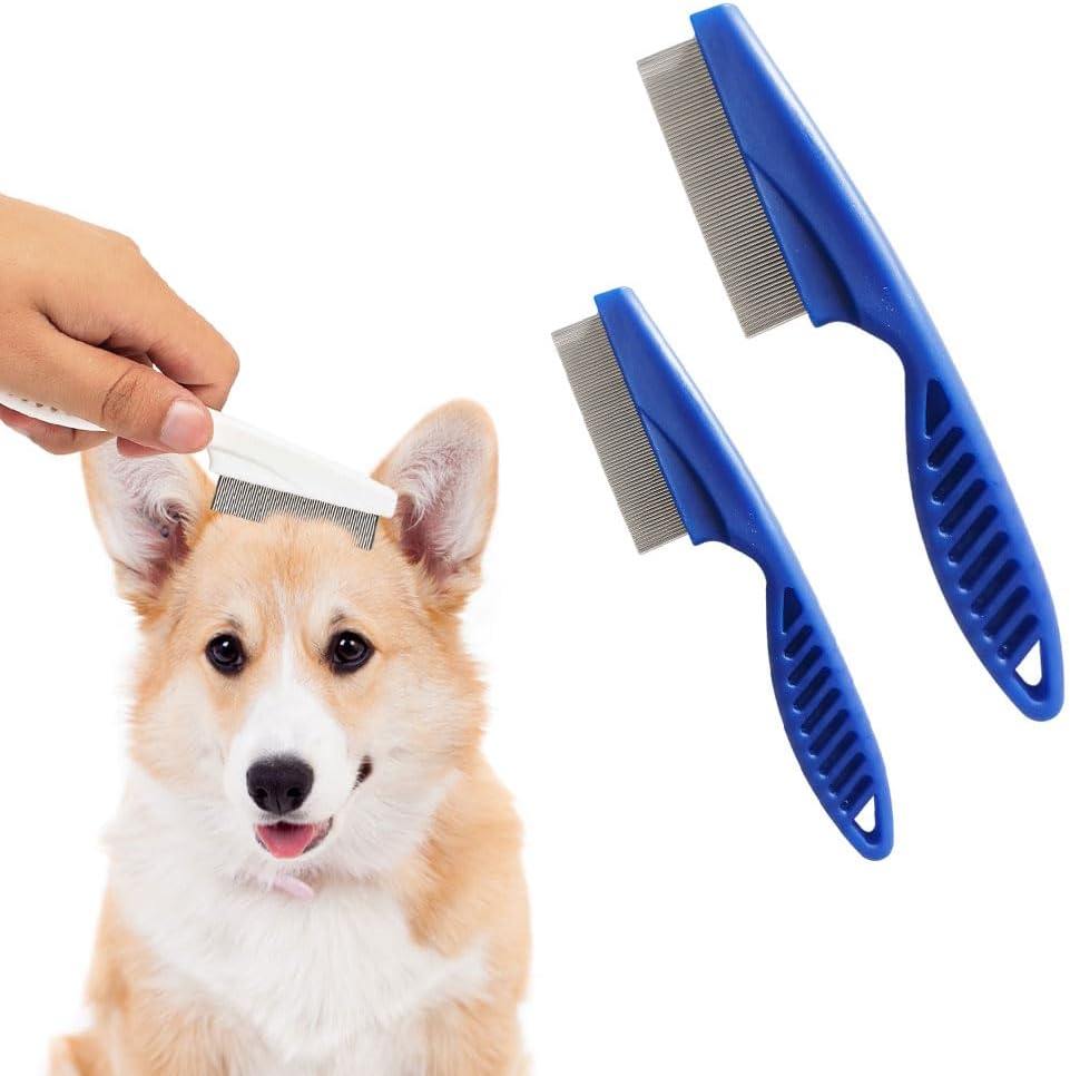Pet Grooming Comb, Multifunctional Pet Hair Comb Flea and Tear Stain Removal, Dog Face Combs, Flea Comb for Dogs, Removes Crust, Mucus, Stain Combs for Grooming and Dehairing Face and Paws (Blue)