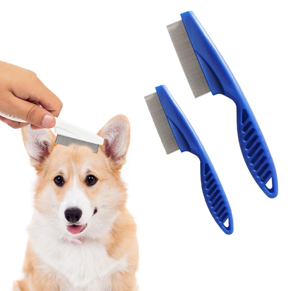 Pet Grooming Comb, Multifunctional Pet Hair Comb Flea and Tear Stain Removal, Dog Face Combs, Flea Comb for Dogs, Removes Crust, Mucus, Stain Combs for Grooming and Dehairing Face and Paws (Blue)