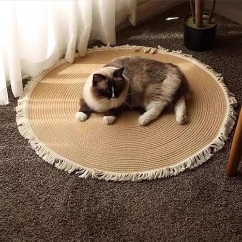 Premium Cotton Rope Area Rug for Cats, Cat Scratching Rug, Washable Round Vintage Reversible Woven Tassel Rugs, Wear-Resistant and Scratch-Resistant, Multiple Sizes (A#,40in)