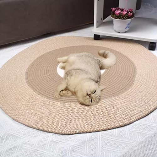 Premium Cotton Rope Area Rug for Cats, Cat Scratching Rug, Washable Round Vintage Reversible Woven Tassel Rugs, Wear-Resistant and Scratch-Resistant, Multiple Sizes (A#,40in)