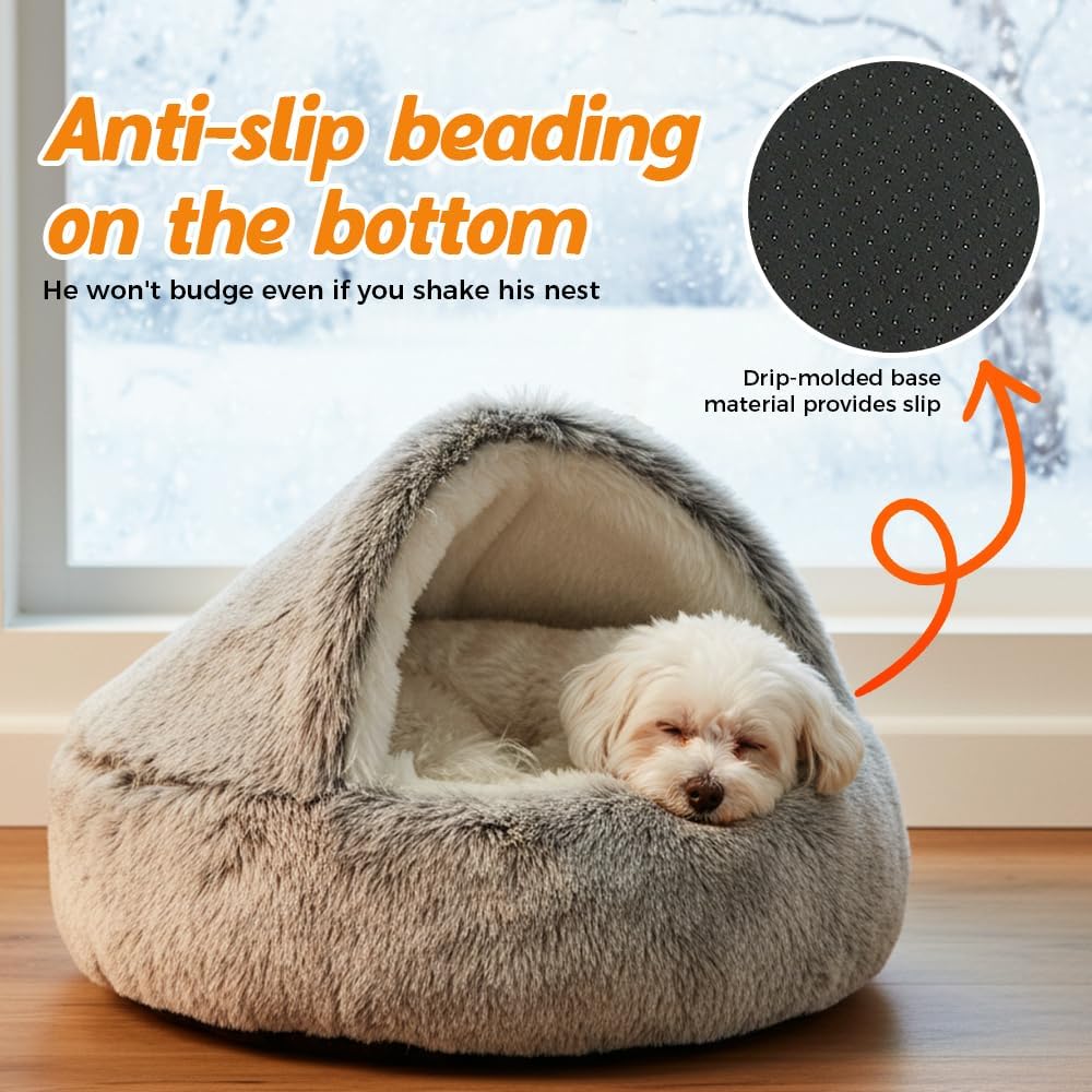 Plush Hooded Cat Bed, 2026 Upgrade Covered Cat Beds for Indoor Cats, Fluffy Round Cat Cave, Cozy Warming Small Dog Nest Bed for Pet Puppy Kitten(Green,15.75 * 1.97in)
