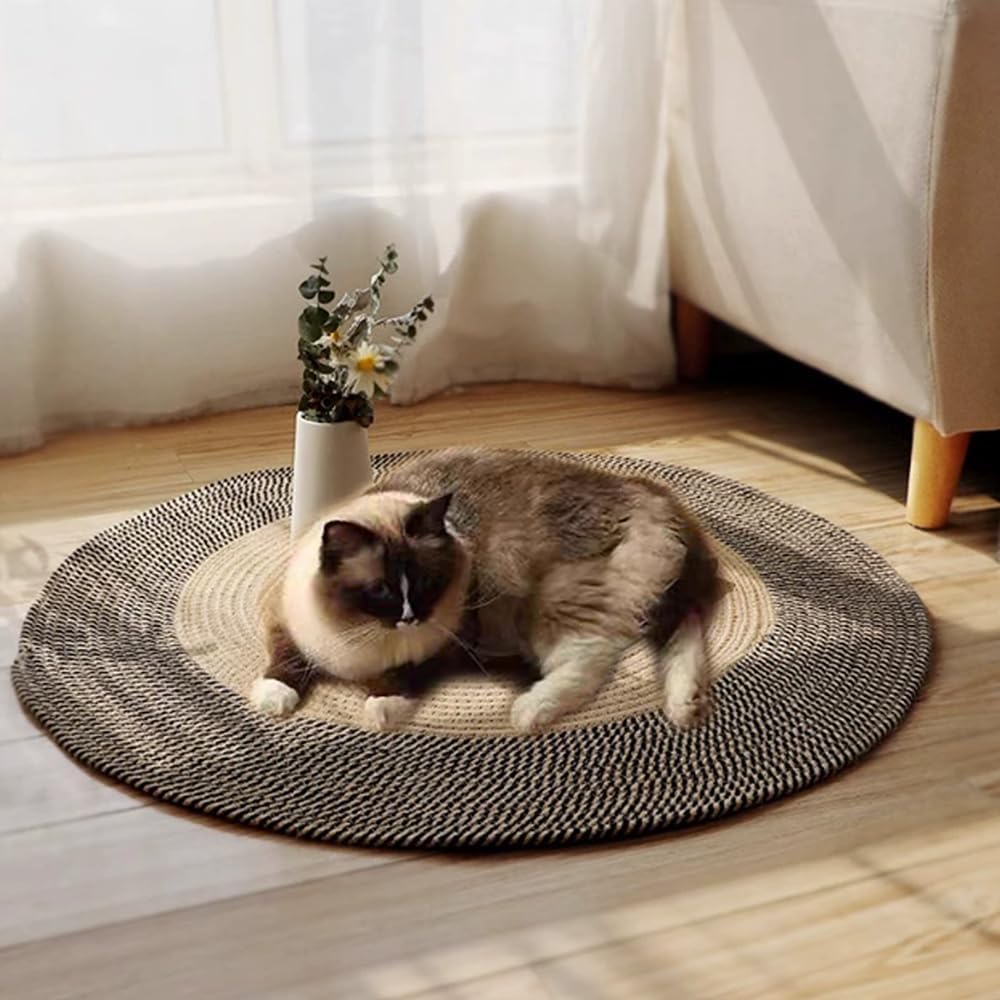 Premium Cotton Rope Area Rug for Cats, Cat Scratching Rug, Washable Round Vintage Reversible Woven Tassel Rugs, Wear-Resistant and Scratch-Resistant, Multiple Sizes (A#,40in)
