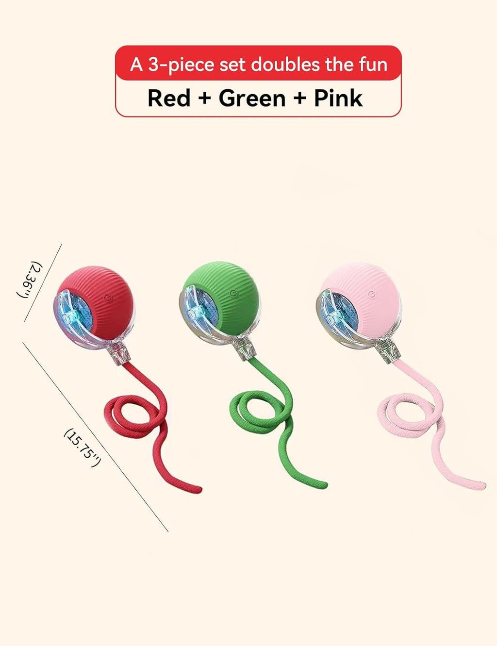 Cat Toy, Electric Ball, Automatic USB-Rechargeable Ball Toy (Red Green Yellow)