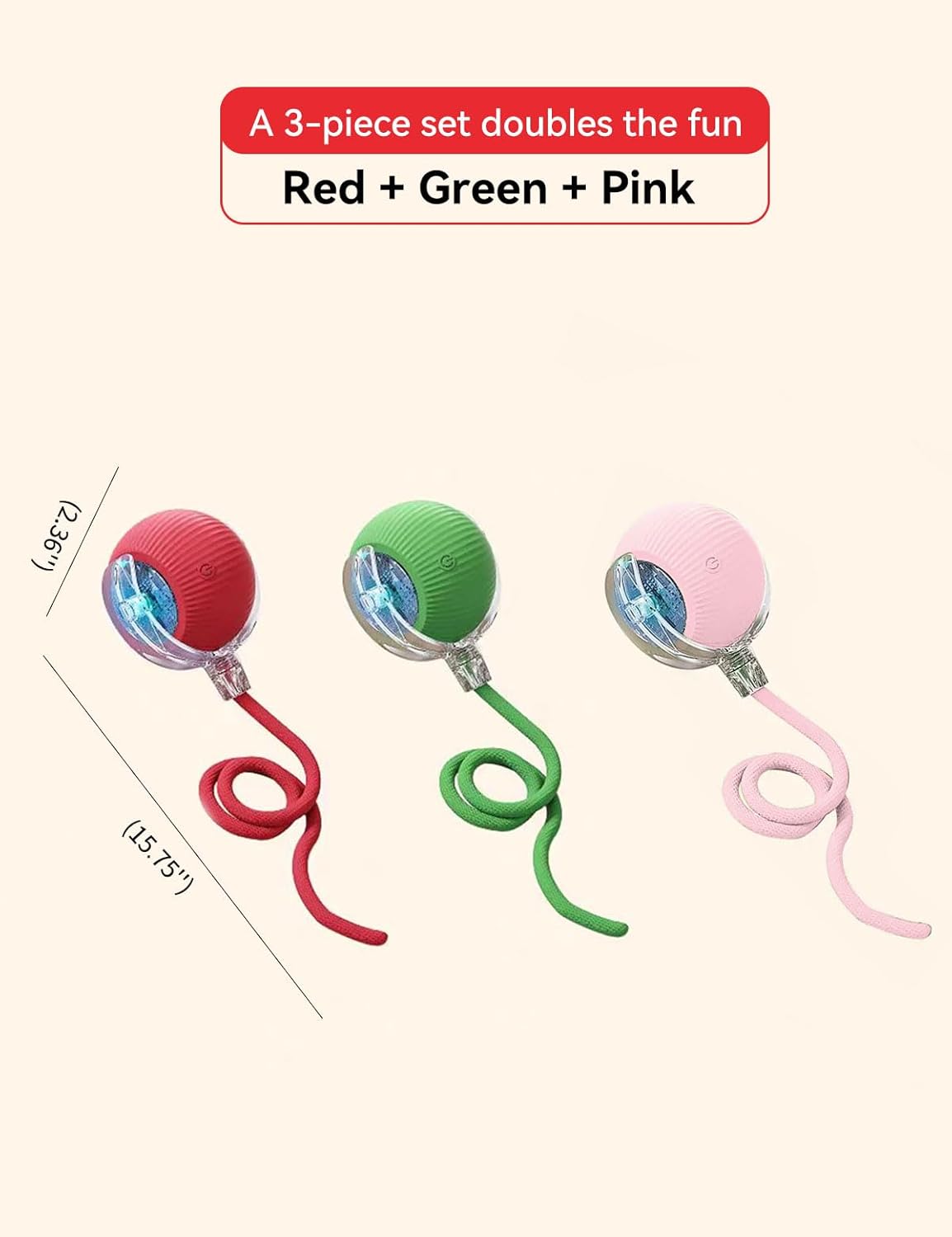 Cat Toy, Electric Ball, Automatic USB-Rechargeable Ball Toy (Red Green Yellow)