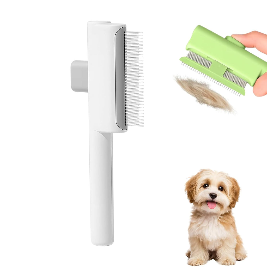2026 Upgraded Pet Grooming Brush, Dogs And Cats Hair Brush with Release Button, Pet Deshedding & Flea Comb, Removes Fleas, Long & Short Comb Teeth