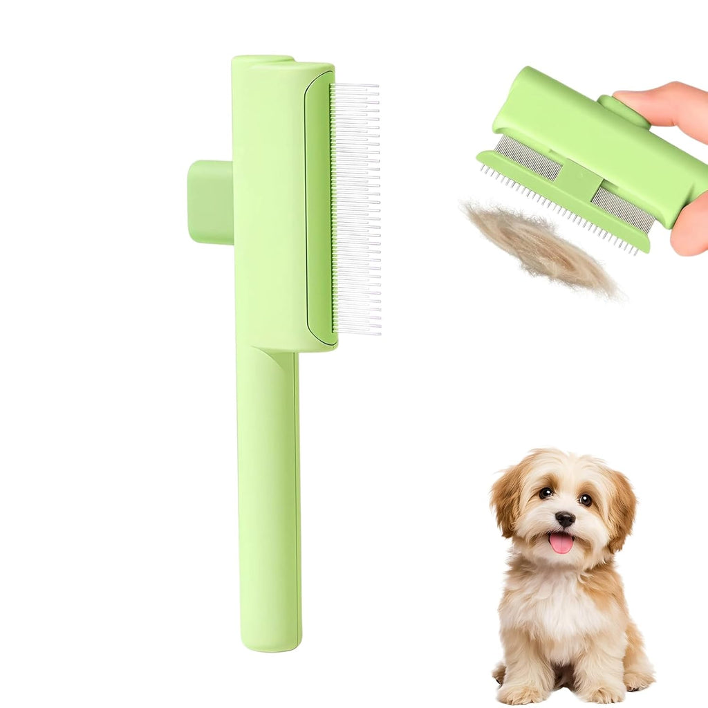 2026 Upgraded Pet Grooming Brush, Dogs And Cats Hair Brush with Release Button, Pet Deshedding & Flea Comb, Removes Fleas, Long & Short Comb Teeth