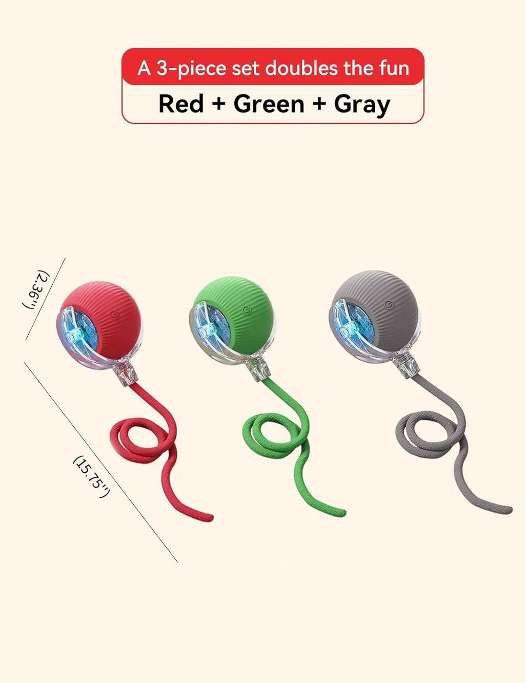 Cat Toy, Electric Ball, Automatic USB-Rechargeable Ball Toy (Red Green Yellow)