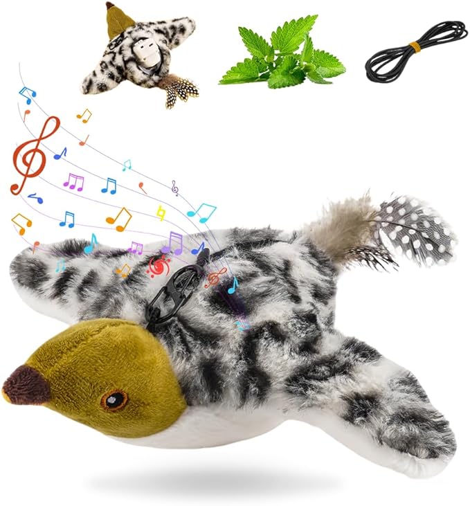 2026 New Flying Bird Toy for Cats, Interactive Chirping Flying Bird Cat Toy, Flying Interactive Simulation Electric Sparrow Shaking Bird, Automatic Moving Simulation Birds Interactive Cat Toy (A)
