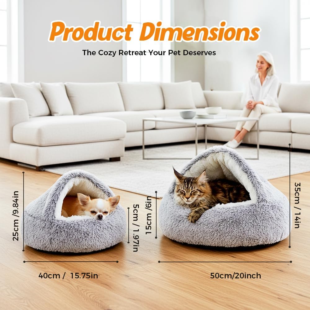 Plush Hooded Cat Bed, 2026 Upgrade Covered Cat Beds for Indoor Cats, Fluffy Round Cat Cave, Cozy Warming Small Dog Nest Bed for Pet Puppy Kitten(Green,15.75 * 1.97in)