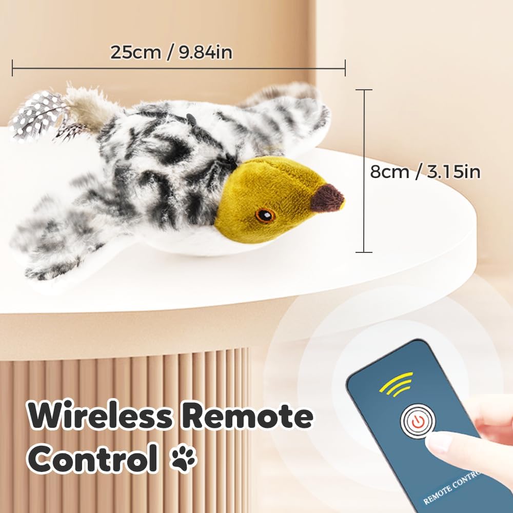 2026 New Flappy Chase Cat Toy, Interactive Chirping Bird Cat Toy with Remote Control, Chirping Bird Cat Toy Flapping Wings, Flying Interactive Simulation Electric Cat Toy (Brown)