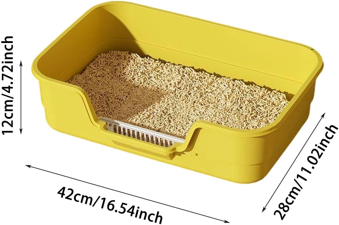 Semi Enclosed Cat Litter Box with Low Entry, High Wall Low Entry Litter Box for Indoor Cats, Litter Pan with High Sides for Indoor Pet Potty, Easy to Clean, Anti-Splashing (Grey)