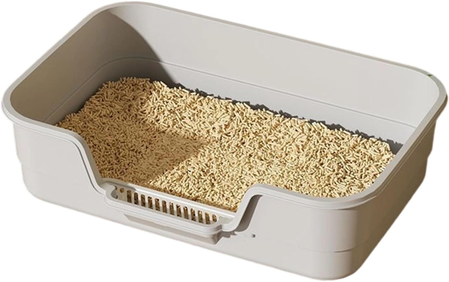 Semi Enclosed Cat Litter Box with Low Entry, High Wall Low Entry Litter Box for Indoor Cats, Litter Pan with High Sides for Indoor Pet Potty, Easy to Clean, Anti-Splashing (Grey)