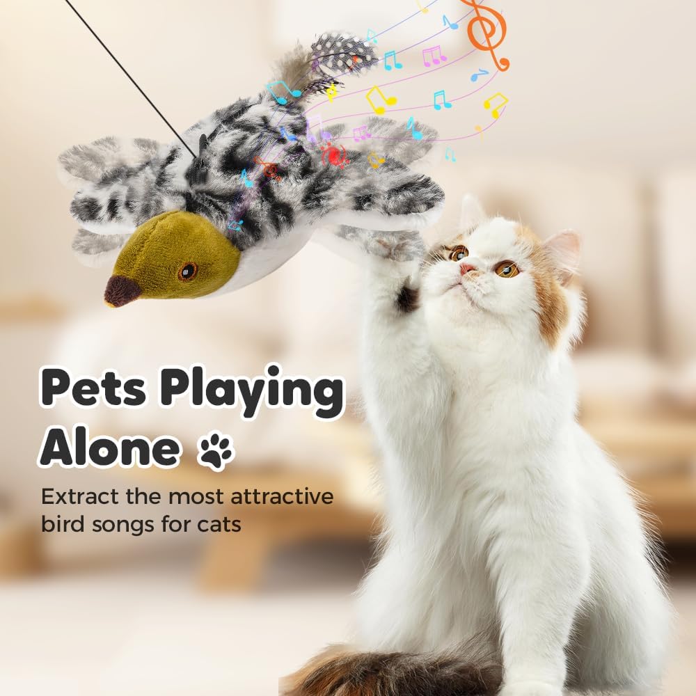2026 New Flappy Chase Cat Toy, Interactive Chirping Bird Cat Toy with Remote Control, Chirping Bird Cat Toy Flapping Wings, Flying Interactive Simulation Electric Cat Toy (Brown)