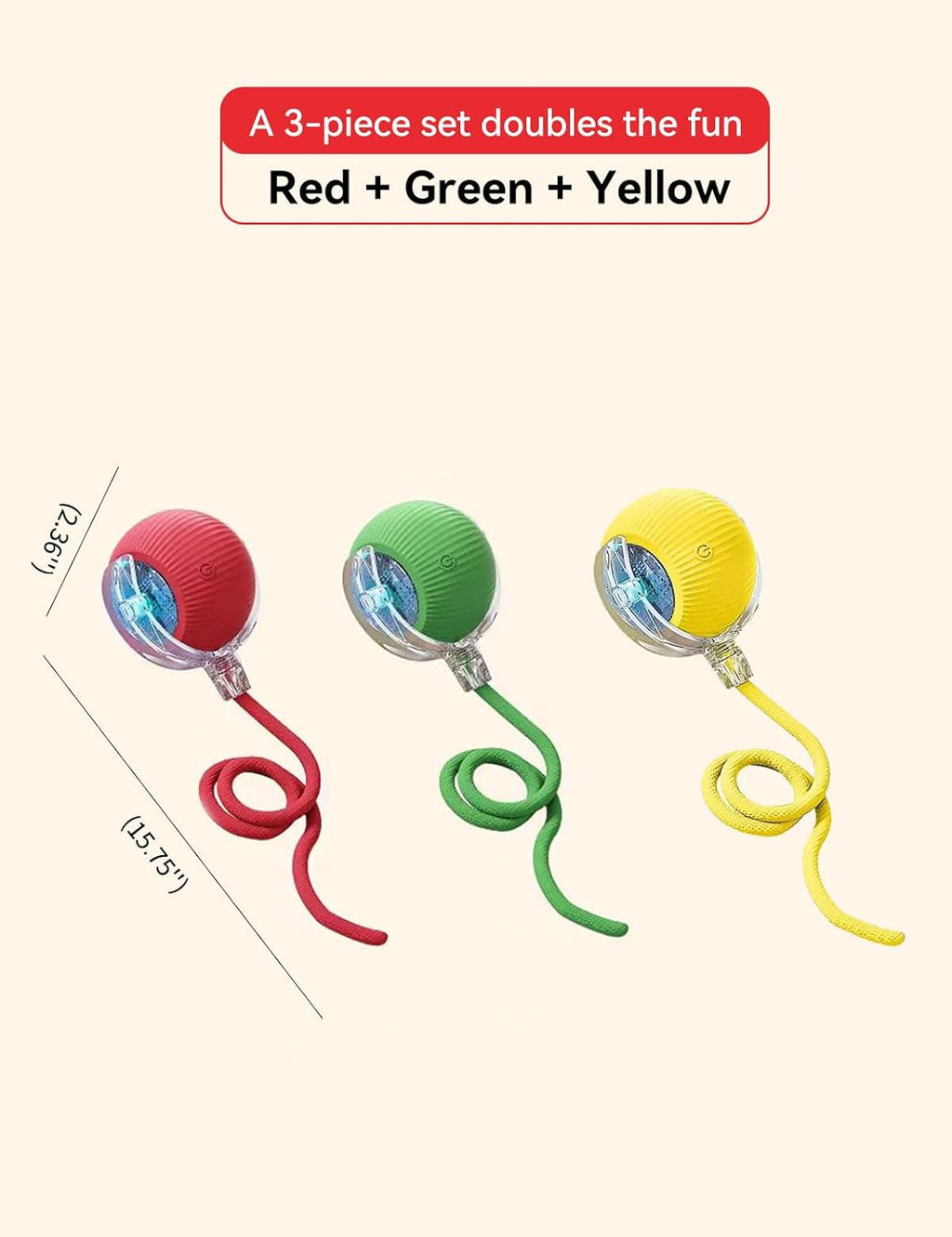 Cat Toy, Electric Ball, Automatic USB-Rechargeable Ball Toy (Red Green Yellow)