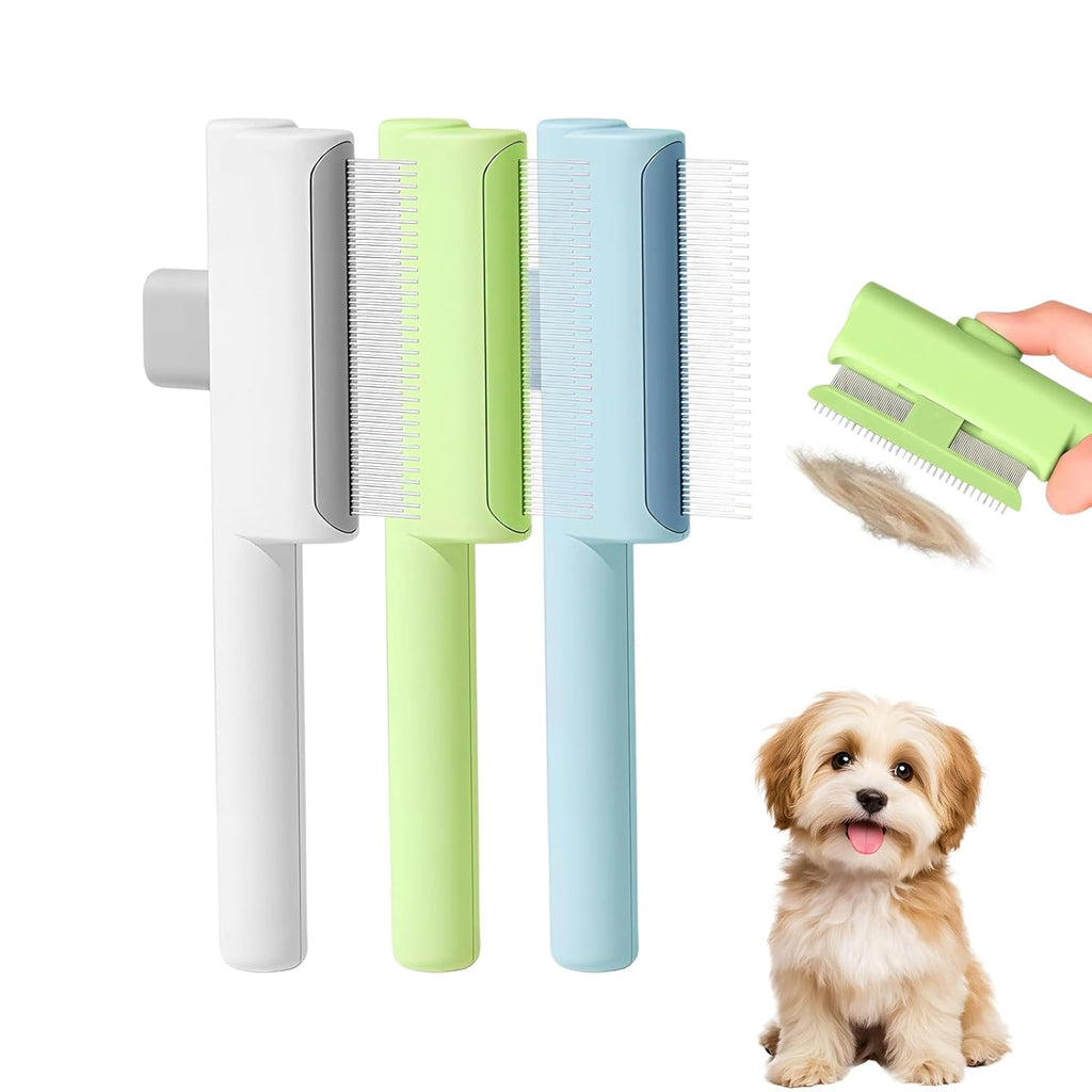 2026 Upgraded Pet Grooming Brush, Dogs And Cats Hair Brush with Release Button, Pet Deshedding & Flea Comb, Removes Fleas, Long & Short Comb Teeth