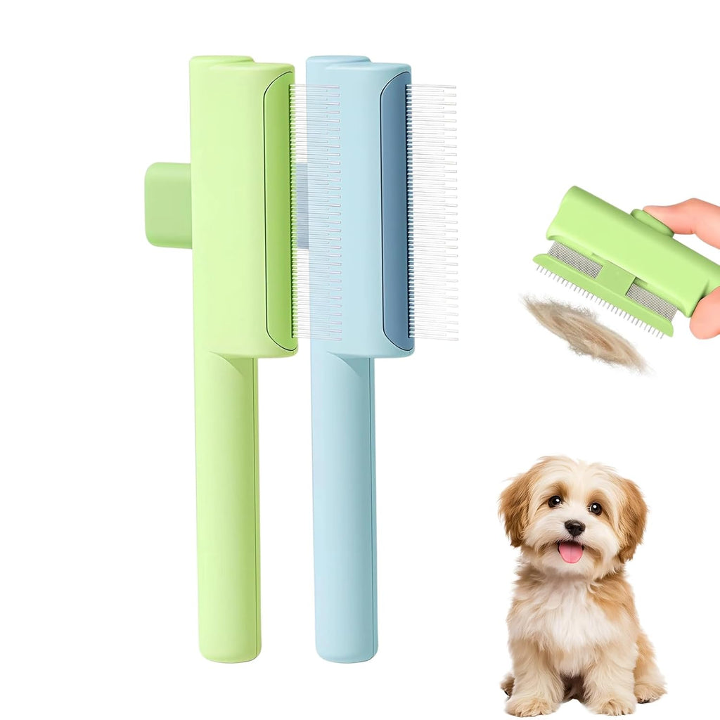 2026 Upgraded Pet Grooming Brush, Dogs And Cats Hair Brush with Release Button, Pet Deshedding & Flea Comb, Removes Fleas, Long & Short Comb Teeth