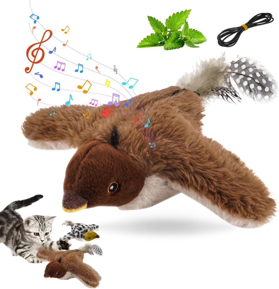 2026 New Flappy Chase Cat Toy, Interactive Chirping Bird Cat Toy with Remote Control, Chirping Bird Cat Toy Flapping Wings, Flying Interactive Simulation Electric Cat Toy (Brown)