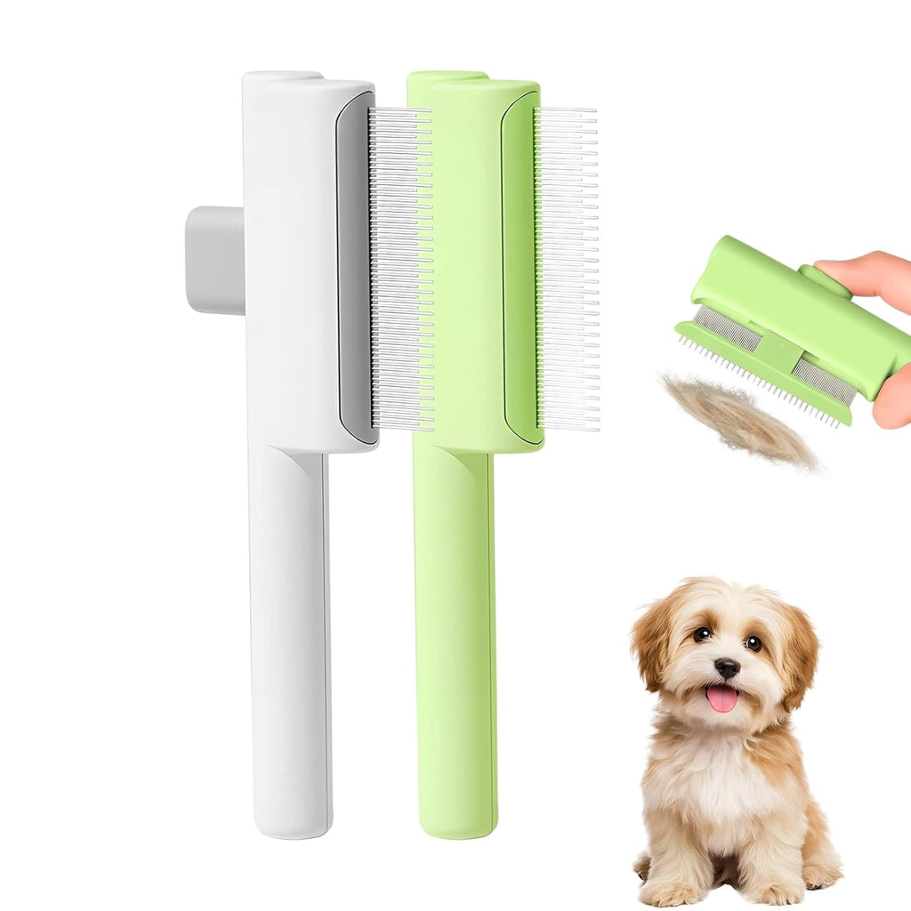 2026 Upgraded Pet Grooming Brush, Dogs And Cats Hair Brush with Release Button, Pet Deshedding & Flea Comb, Removes Fleas, Long & Short Comb Teeth