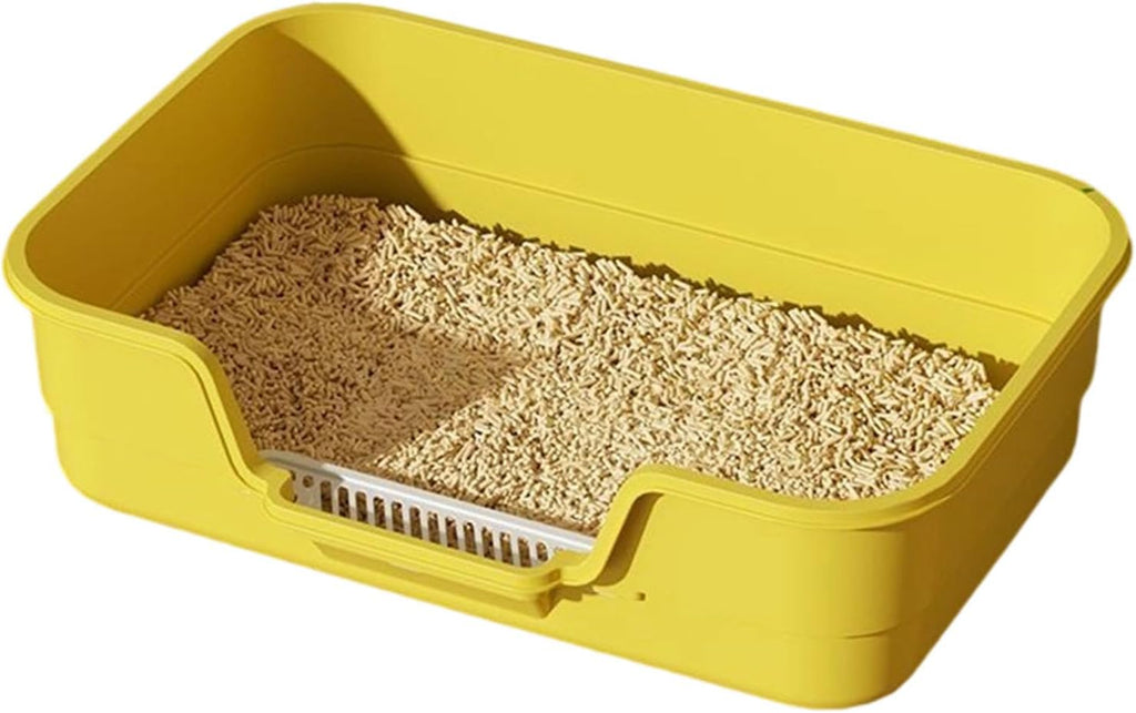 Semi Enclosed Cat Litter Box with Low Entry, High Wall Low Entry Litter Box for Indoor Cats, Litter Pan with High Sides for Indoor Pet Potty, Easy to Clean, Anti-Splashing (Grey)