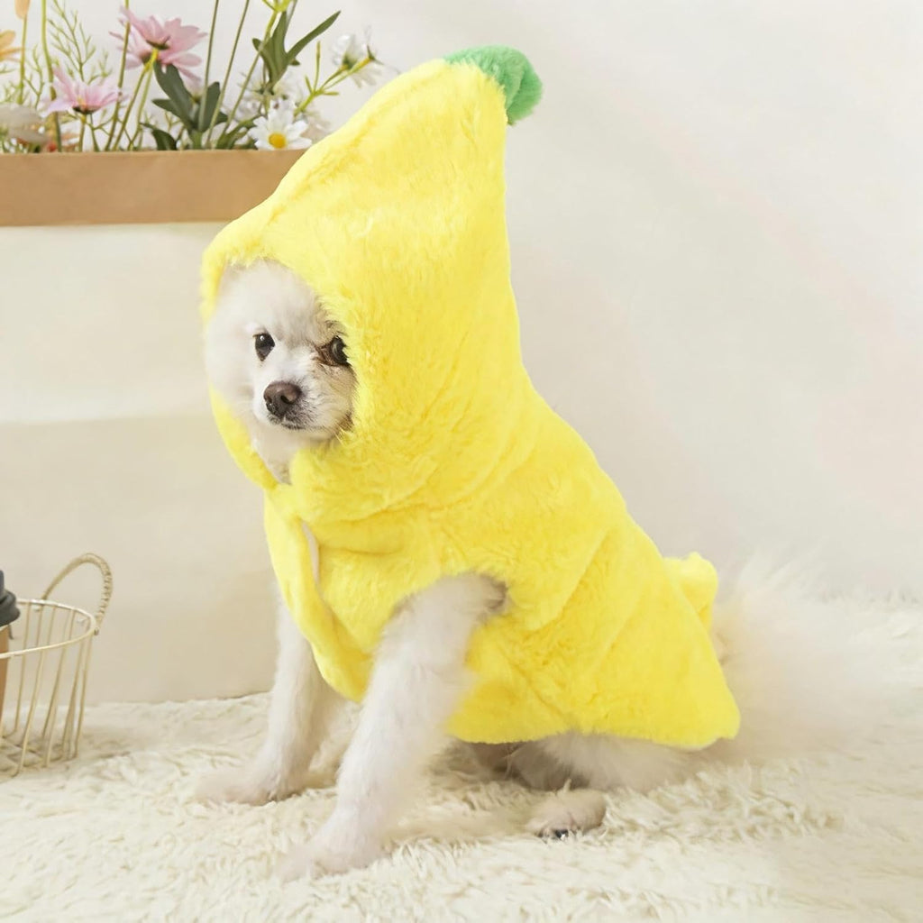 Dog Banana Costume, Banana Shaped Dog Winter Hoodie, Warm Soft Coat Jackets Dress Up Outfit Clothes for Small Puppy French Bulldog Chihuahua Teddy (S)
