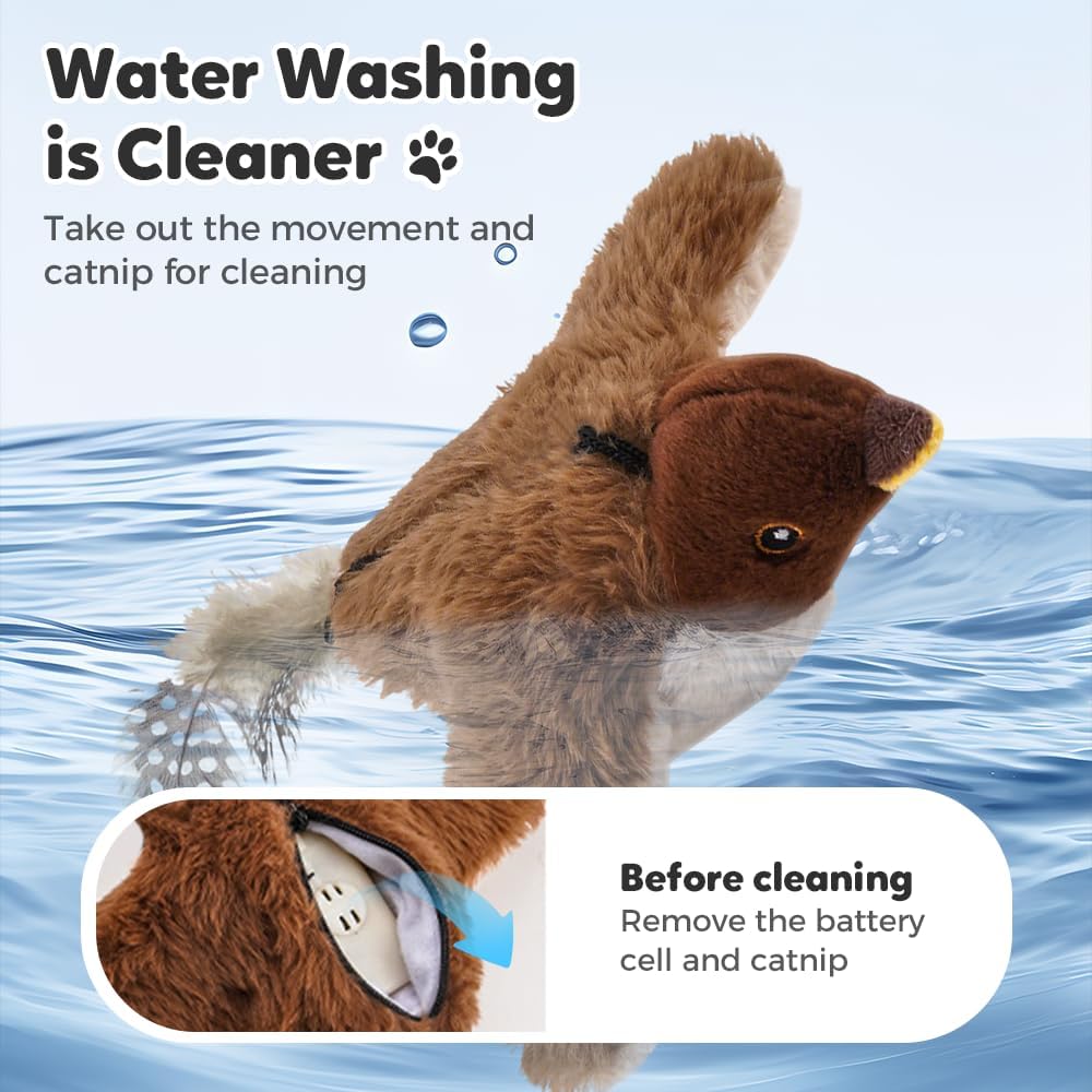 2026 New Flappy Chase Cat Toy, Interactive Chirping Bird Cat Toy with Remote Control, Chirping Bird Cat Toy Flapping Wings, Flying Interactive Simulation Electric Cat Toy (Brown)