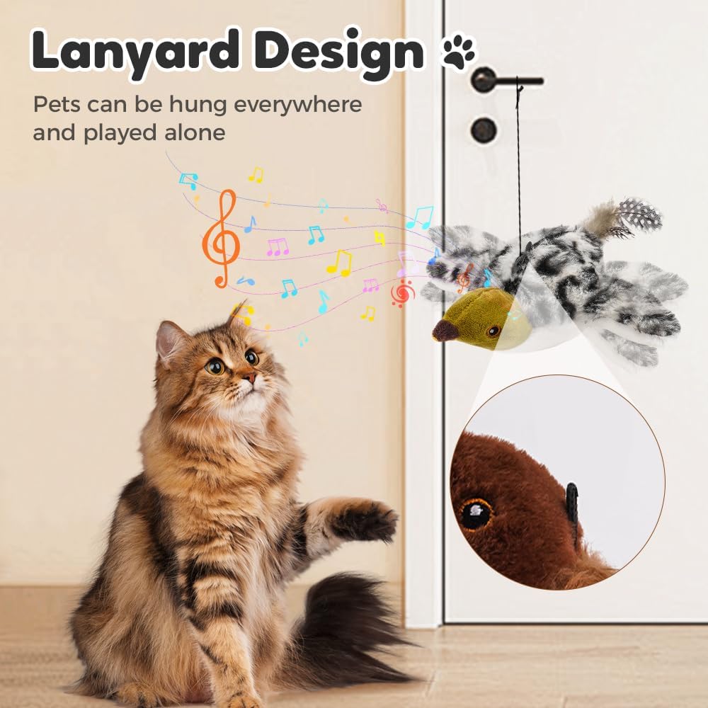 2026 New Flappy Chase Cat Toy, Interactive Chirping Bird Cat Toy with Remote Control, Chirping Bird Cat Toy Flapping Wings, Flying Interactive Simulation Electric Cat Toy (Brown)