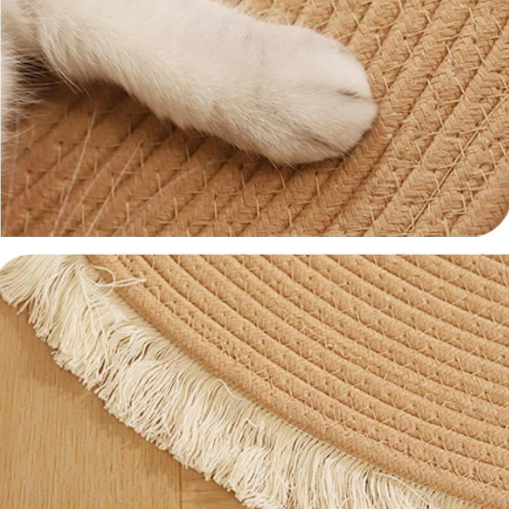 Premium Cotton Rope Area Rug for Cats, Cat Scratching Rug, Washable Round Vintage Reversible Woven Tassel Rugs, Wear-Resistant and Scratch-Resistant, Multiple Sizes (A#,40in)