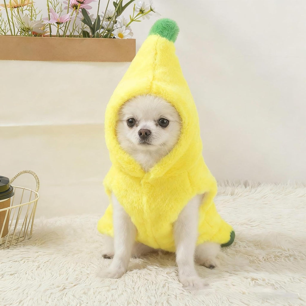 Dog Banana Costume, Banana Shaped Dog Winter Hoodie, Warm Soft Coat Jackets Dress Up Outfit Clothes for Small Puppy French Bulldog Chihuahua Teddy (S)