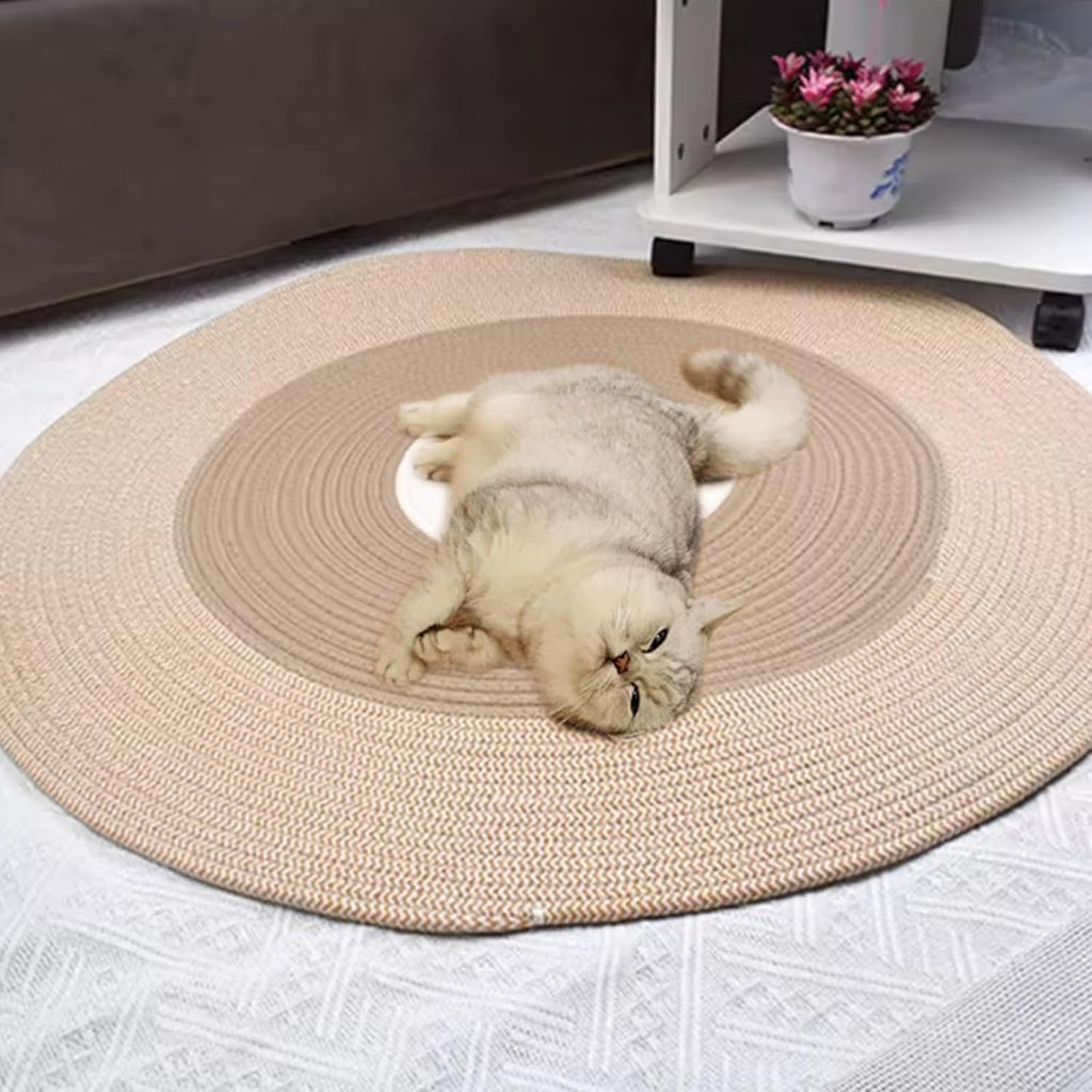 Premium Cotton Rope Area Rug for Cats, Cat Scratching Rug, Washable Round Vintage Reversible Woven Tassel Rugs, Wear-Resistant and Scratch-Resistant, Multiple Sizes (A#,40in)