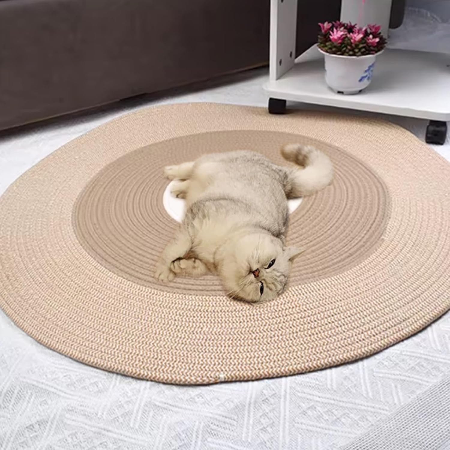 Premium Cotton Rope Area Rug for Cats, Cat Scratching Rug, Washable Round Vintage Reversible Woven Tassel Rugs, Wear-Resistant and Scratch-Resistant, Multiple Sizes (A#,40in)