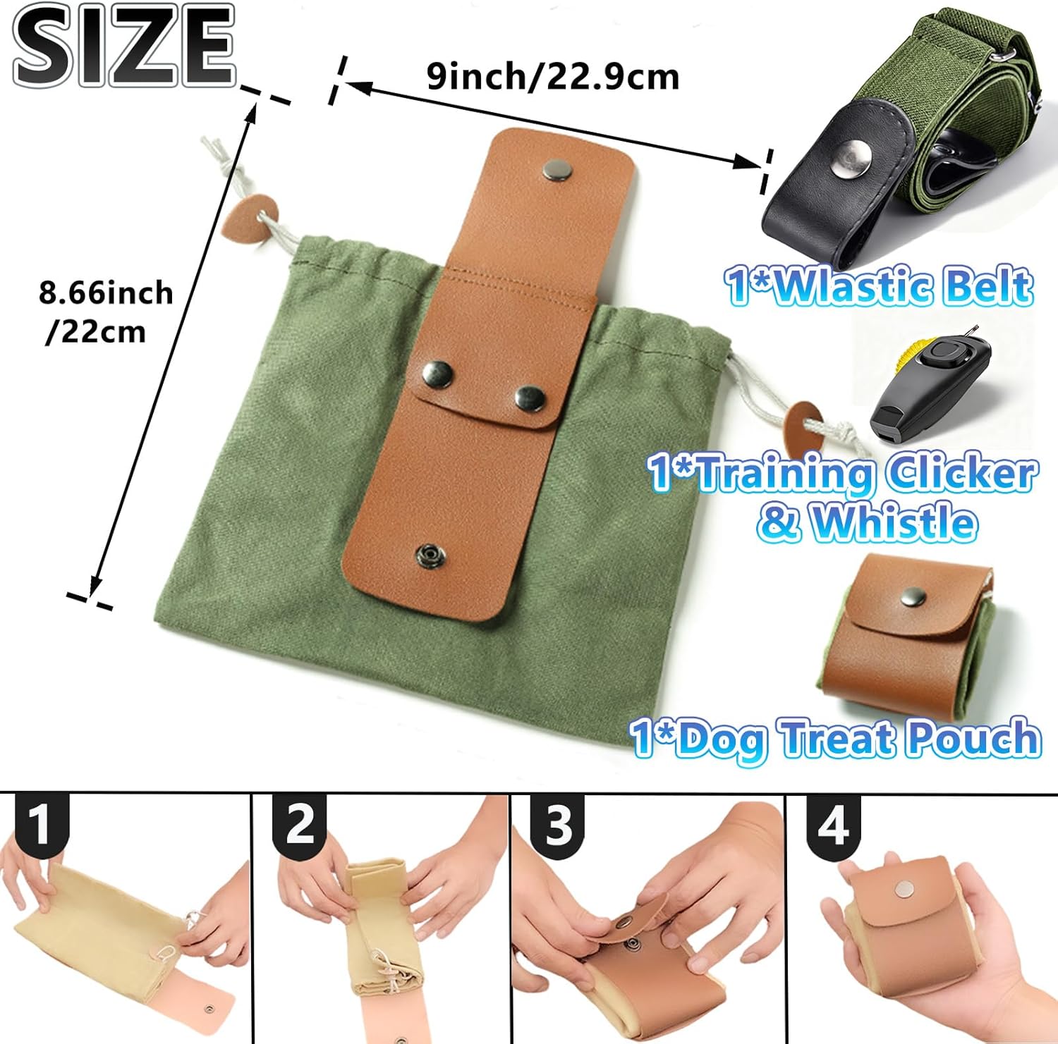 Dog Treat Pouch with Training Clicker & Whistle - Stylish & Portable Large-Capacity Foldable Pet Training Pouch with Wlastic Belt for Outdoor Use/Pet Training (Brown)