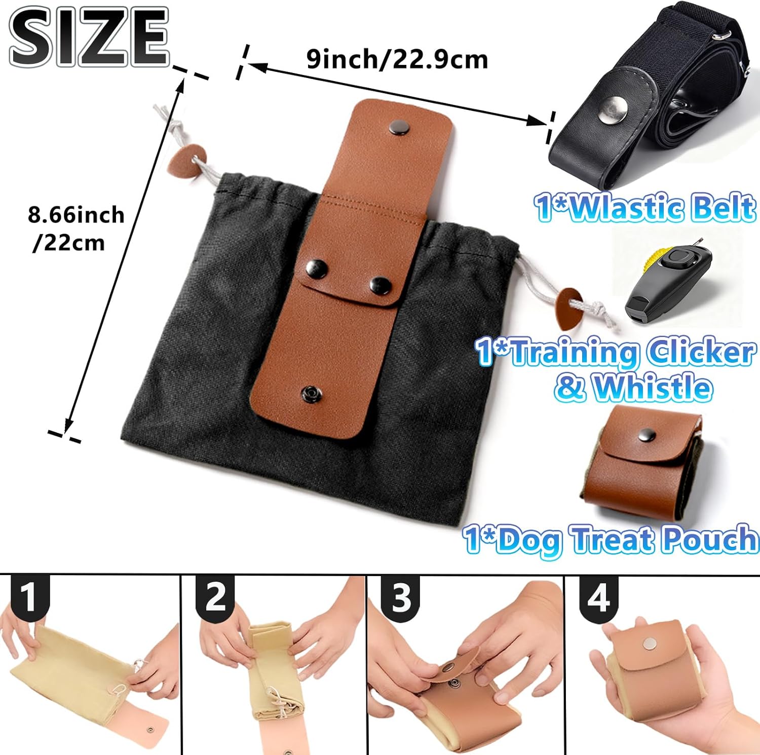 Dog Treat Pouch with Training Clicker & Whistle - Stylish & Portable Large-Capacity Foldable Pet Training Pouch with Wlastic Belt for Outdoor Use/Pet Training (Brown)