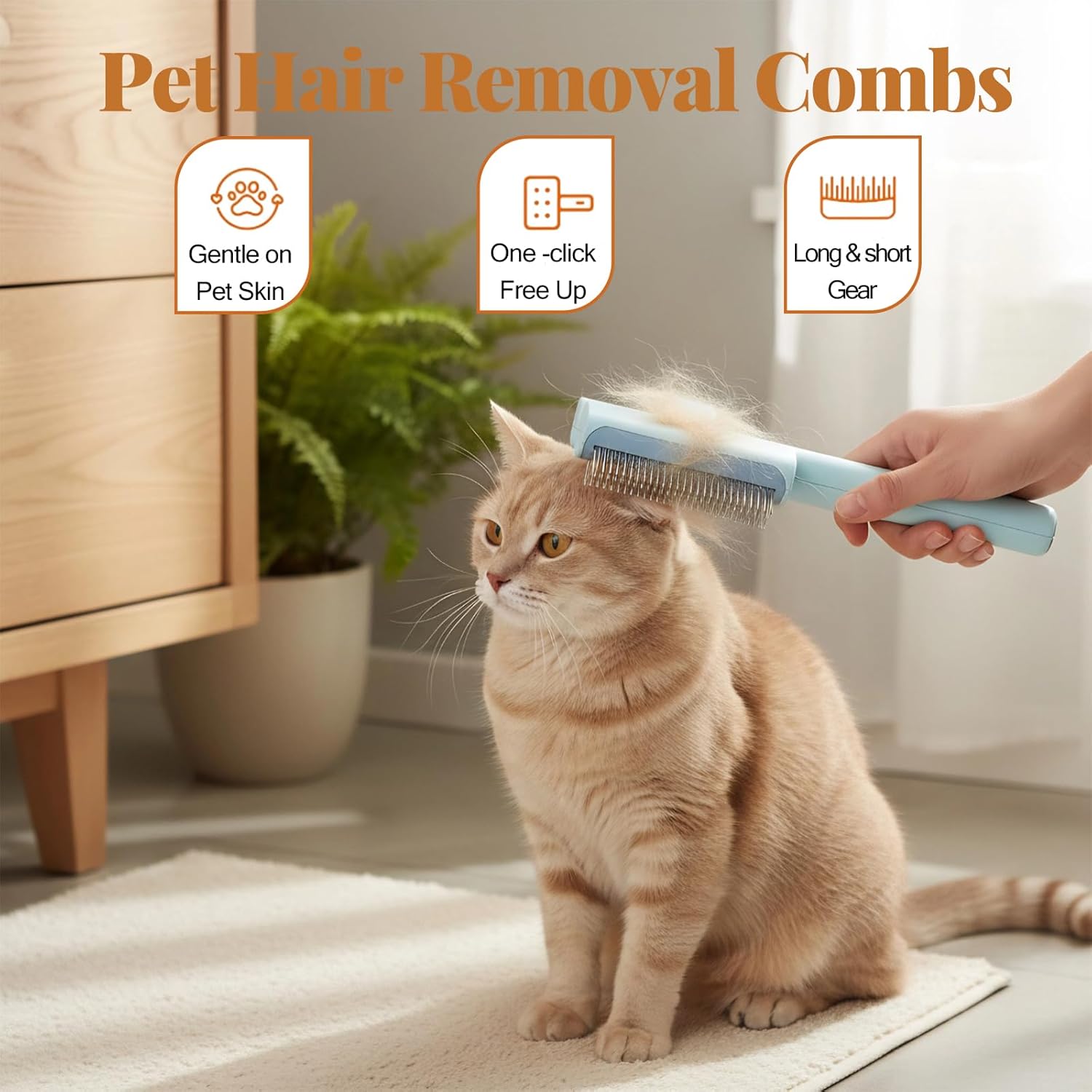 2026 Upgraded Pet Grooming Brush, Dogs And Cats Hair Brush with Release Button, Pet Deshedding & Flea Comb, Removes Fleas, Long & Short Comb Teeth