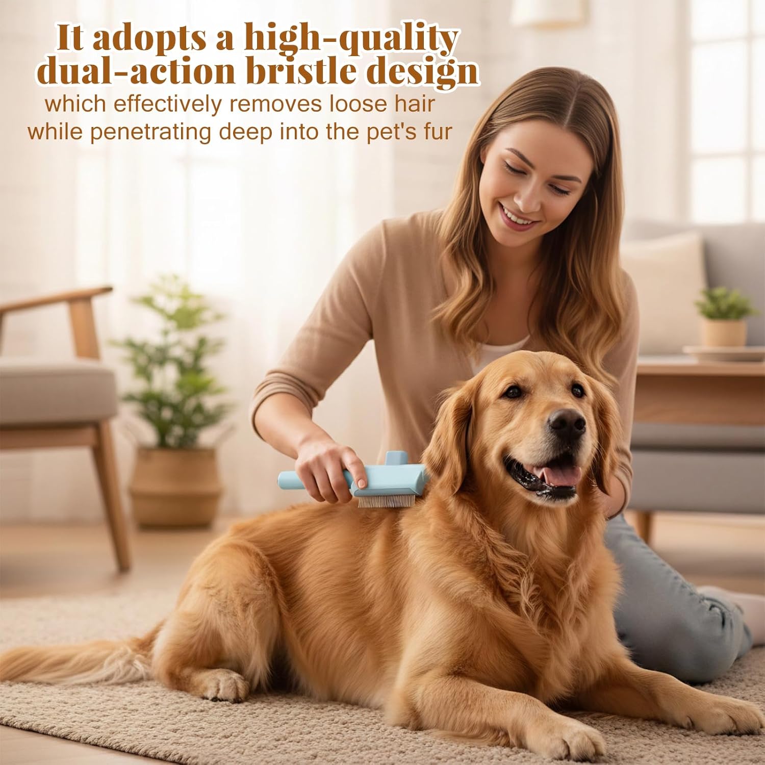 2026 Upgraded Pet Grooming Brush, Dogs And Cats Hair Brush with Release Button, Pet Deshedding & Flea Comb, Removes Fleas, Long & Short Comb Teeth