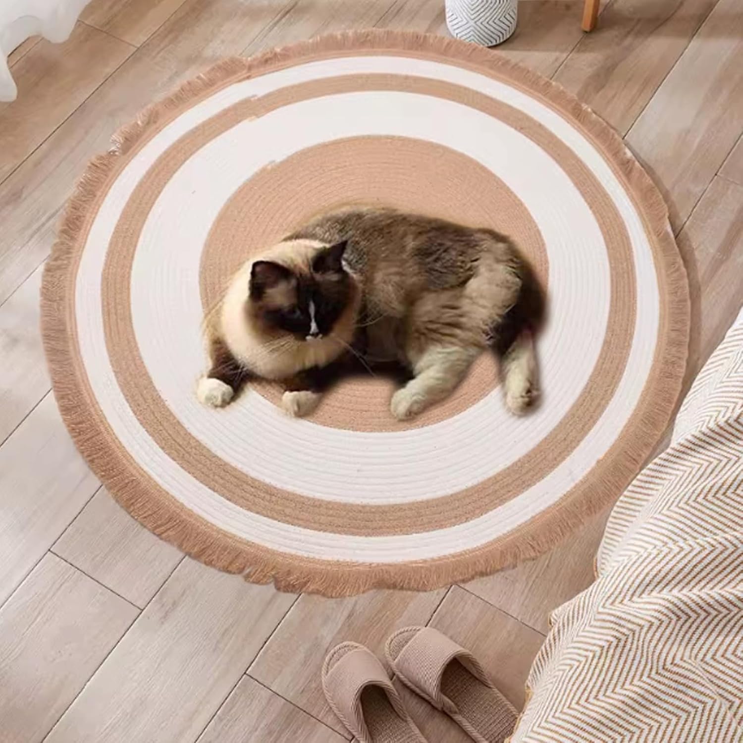 Premium Cotton Rope Area Rug for Cats, Cat Scratching Rug, Washable Round Vintage Reversible Woven Tassel Rugs, Wear-Resistant and Scratch-Resistant, Multiple Sizes (A#,40in)
